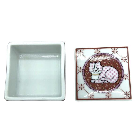 Collectible Cat Feline Porcelain Square Trinket Box P4032 Japan 2.5 Inches - Picture 4 of 6